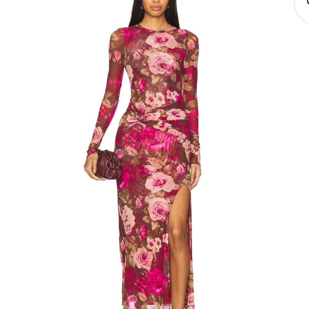 Floral Long Sleeve Dress - Pink and Brown